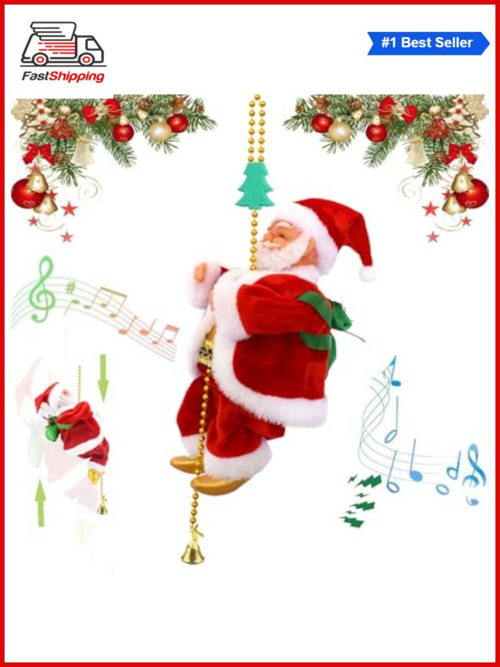 🎅 Animated Climbing Santa with Music Battery Operated Christmas Decor